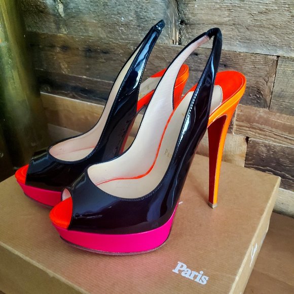 Authentic Christian Louboutin Lady Peep Sling 150 Patent Heels EU37 - Picture 1 of 8
